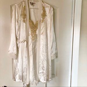 White Silk Robe with mini Nightgown